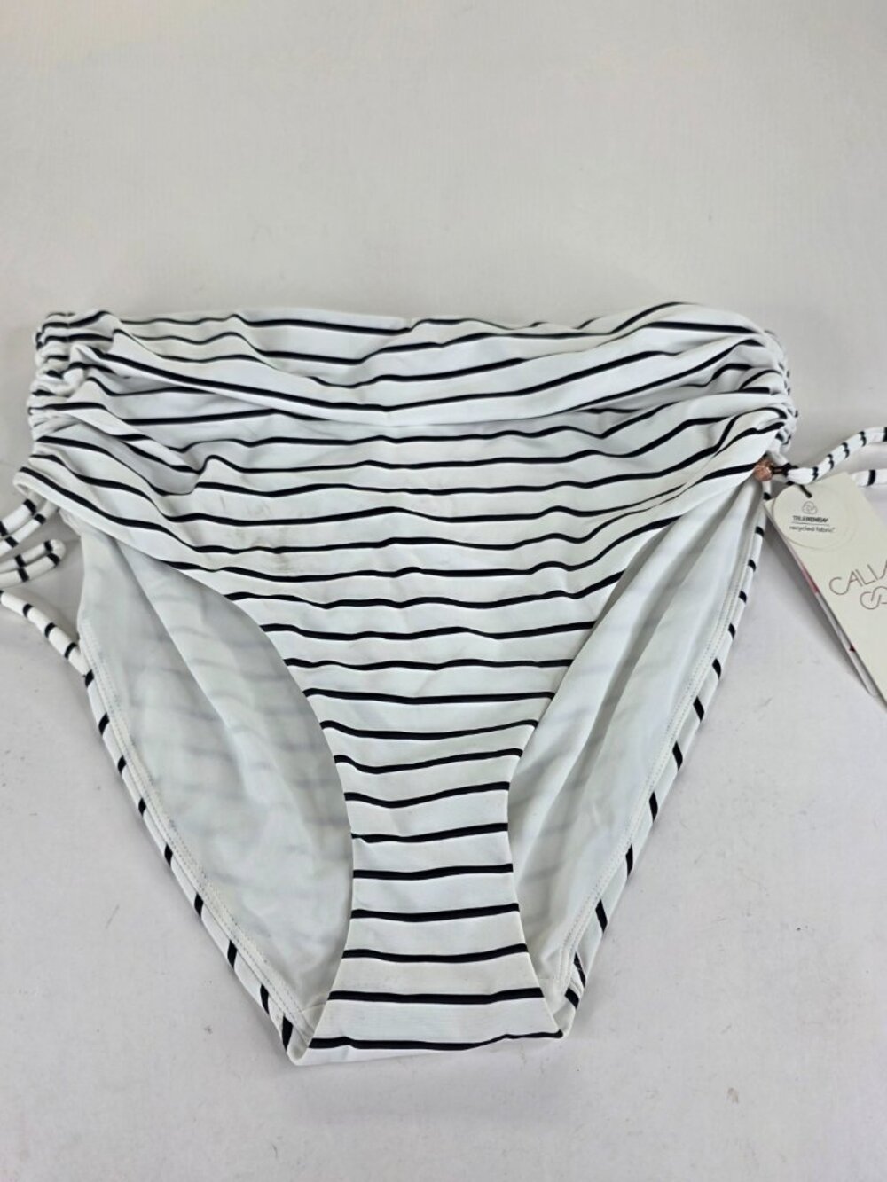 CALIA High Waisted Ruched Side Tie Swim Bottoms Coastal Stripe Tummy Control - Picture 9 of 15
